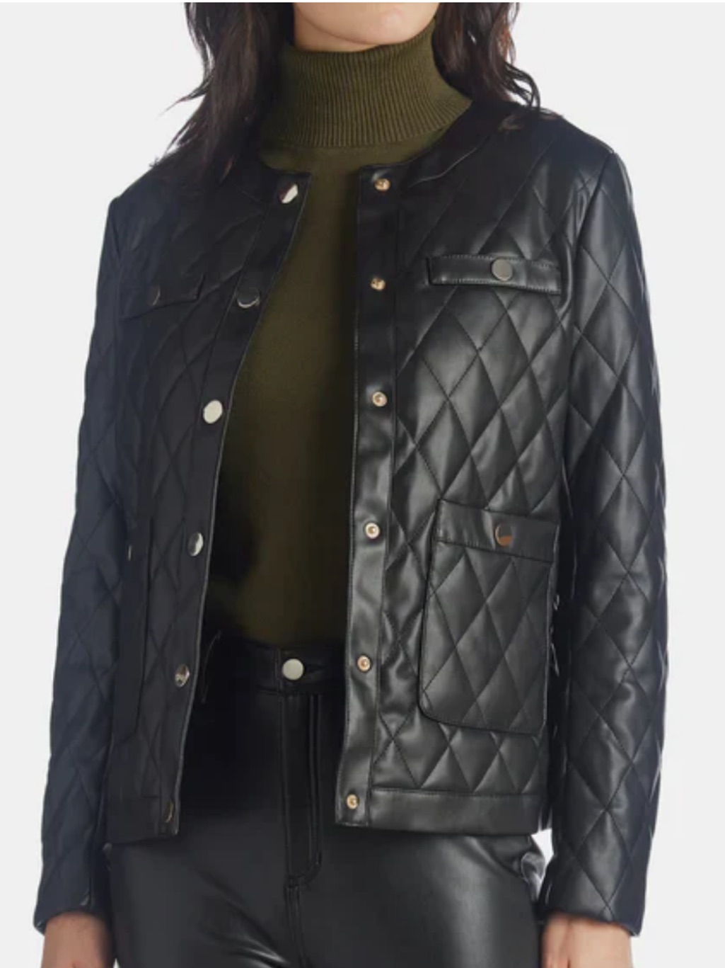 Anne Klein Black Quilted Faux Leather Jacket